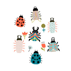 Set of creative hand drawn bugs. Colorful insects print for nursery,apparel,cards. Vector Illustration © solodkayamari