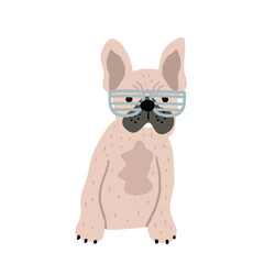 Funny french bulldog in glasses print. Perfect for t-shirt, apparel, cards, poster, nursery decoration. Vector Illustration