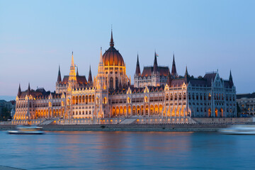 Building of the Hungarian parliament with night illumination. Budapest. Hungary