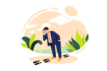 Businessman searching footprint