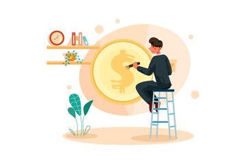 Businessman painting dollar sign on coin