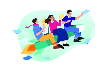 Business team go high to success on a rocket