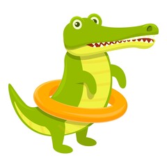 Crocodile with swimming ring icon. Cartoon of Crocodile with swimming ring vector icon for web design isolated on white background