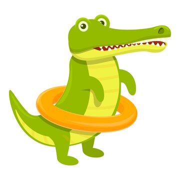 Crocodile with swimming ring icon. Cartoon of Crocodile with swimming ring vector icon for web design isolated on white background