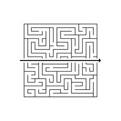 Labyrinth with a path line going straight through it. Simple solution of a complex problem. Vector illustration.