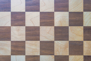 Top view of a wooden chessboard