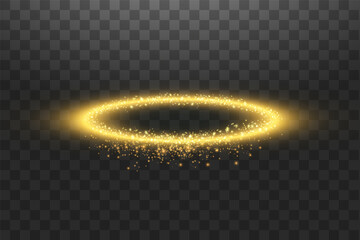 Golden halo angel ring. Isolated on black transparent background, vector illustration
