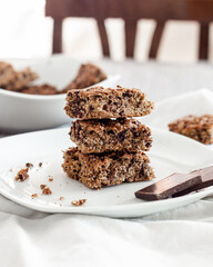 Vegan dessert with dark chocolate for breakfast. Healthy recipe