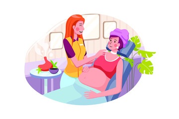 Young beautiful pregnant woman having massage in spa salon