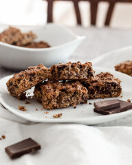 Vegan dessert with dark chocolate for breakfast. Healthy recipe