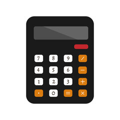 Dark electronic calculator. The numeric keypad is a mathematical device. Vector illustration, flat style.