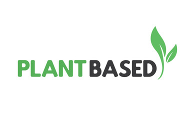 Fototapeta premium Plant based hand made text, hand drawn lettering style with leaves. Vegan and vegetarian food design concept. Veggie nutrition.