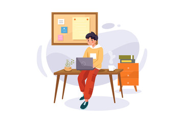 Online course with a boy sitting on desk