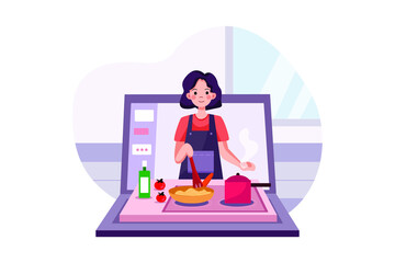 Online course with a girl cooking