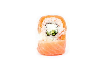 philadelphia maki rolls on white background