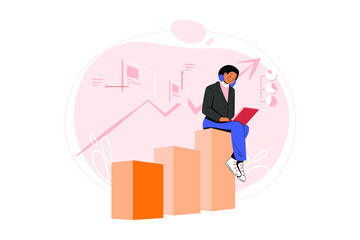 Marketing employee analyzing marketing data Illustration