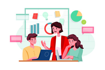 Marketing team discussing marketing strategy Illustration