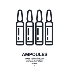 Ampoules editable stroke outline icon isolated on white background vector illustration. Pixel perfect. 64 x 64.