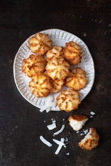 Coconut cookies macarons in a bowl. Passover food