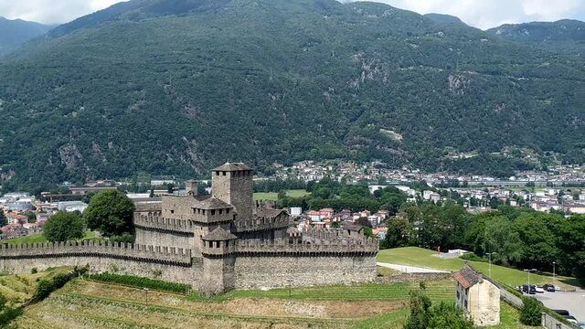 Montebello castle, built in the 13th century outside the town of Bellinzona, canton Ticino, Switzerland