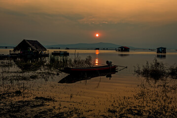 sunset with fisher boat,thailand