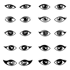 Female eye model set on white background