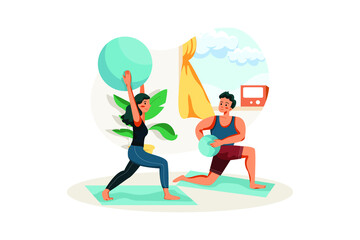 Couple doing exercise in home