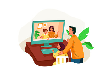 Father and his girl video calling to family member