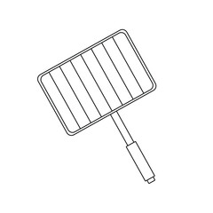 The barbecue grill grate is drawn in black outline on a white background. For printing on kitchen decor, flat design of restaurants, menus, online stores. Vector graphics.