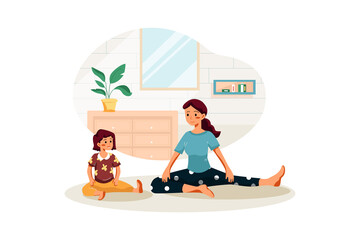 Mother and her girl child doing yoga