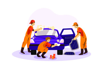 Full Service Car Wash Vector Illustration concept. Flat illustration isolated on white background. 