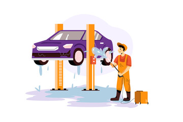 Underbody Car Wash Vector Illustration concept. Flat illustration isolated on white background. 