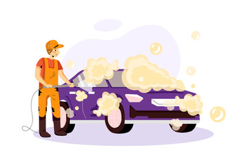 Foam Car Wash Vector Illustration concept. Flat illustration isolated on white background. 
