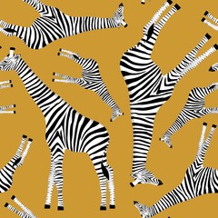 Fototapeta na wymiar Golden blue background with giraffes who want to be zebras