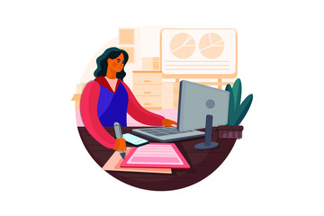 Female employee working on project