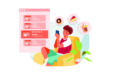 Boy choose food store for ordering food