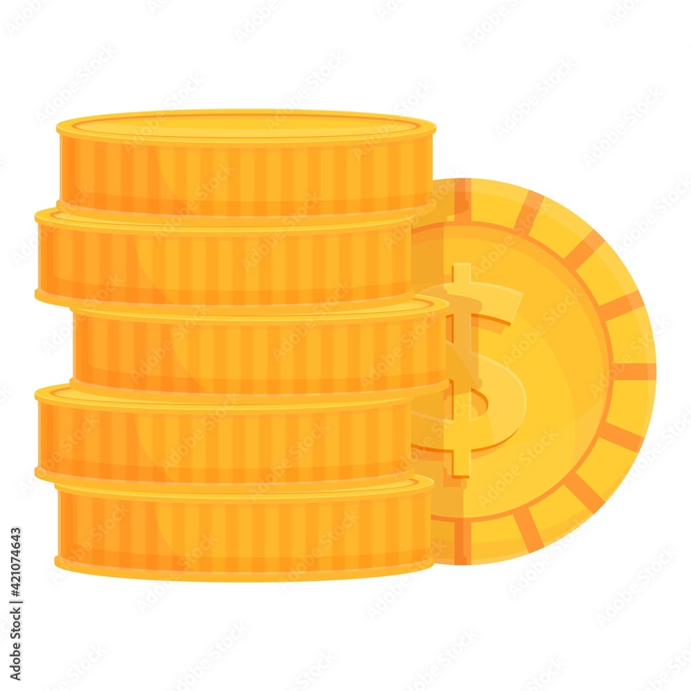Poster dollar coin stack icon. cartoon of dollar coin stack vector icon for web design isolated on white ba
