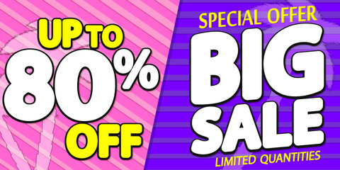 Big Sale 80% off, poster design template, great Summer offer banner, vector illustration