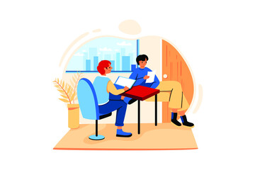 Two employees are working hard in the closed-door office