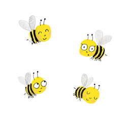 Cute bees bee kids illustration flying