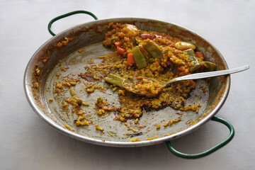 Empty vegetable paella after eating