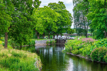 Fototapeta na wymiar Beautiful summer view of the Stromsholms canal in Sweden