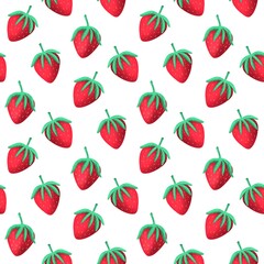 red Strawberry seamless pattern. Red berry. Texture for fabric, wrapping, wallpaper. Food print for kitchen tablecloth, curtain or dishcloth. Hand drawn doodle wallpaper. Strawberry background