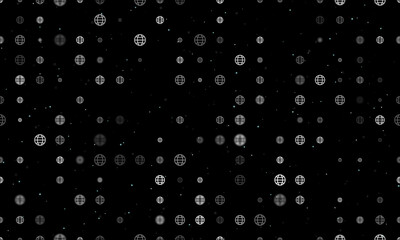 Seamless background pattern of evenly spaced white web symbols of different sizes and opacity. Vector illustration on black background with stars