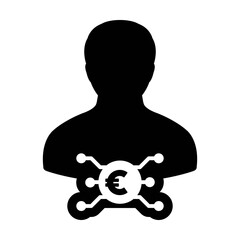 Payment icon vector digital euro currency with male user person profile avatar for digital wallet in a glyph pictogram illustration