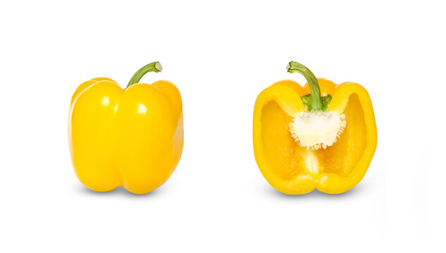 set of half of Yellow pepper and yellow pepper isolated on a white background