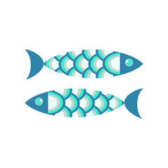 Cute blue fish with unusual scales isolated on white background. Template for applications, fabrics, compositions, postcards. Vector graphics.