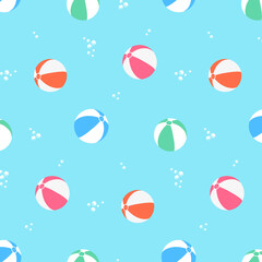 Beach ball pattern, seamless and colorful balls. Vector, illustration.