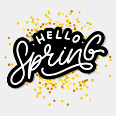 Hello Spring Flowers Text Background Frame lettering slogan