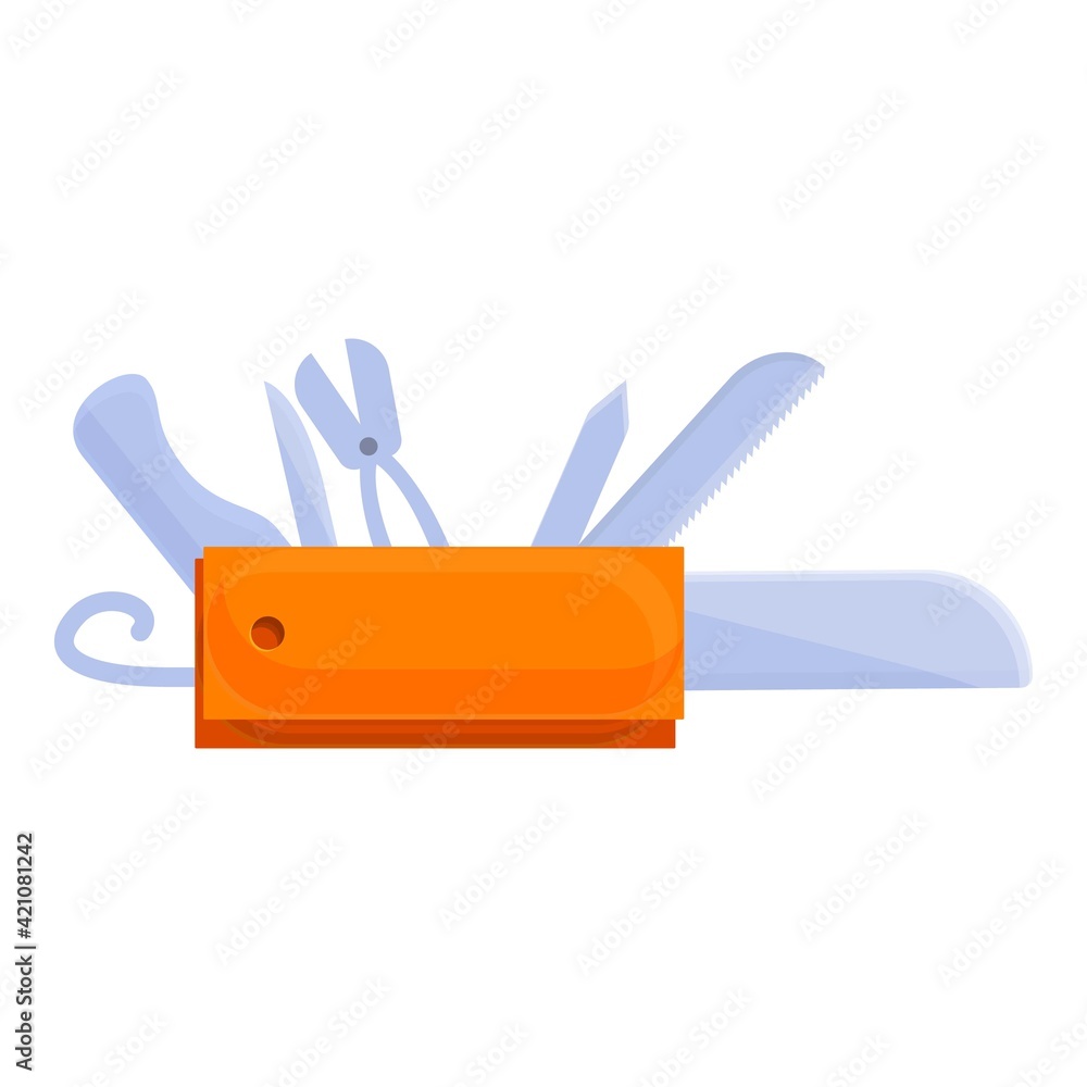 Poster travel multitool icon. cartoon of travel multitool vector icon for web design isolated on white back